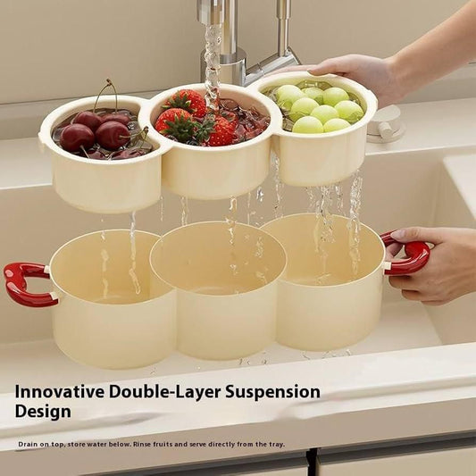 Midea Hub™ Double Layer Drainage Basket &amp; Tray – 6 Portion Multipurpose Organizer