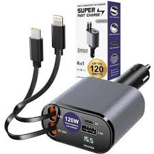 Midea Hub™ 4-in-1 Retractable Car Charger – Fast Charging On the Go