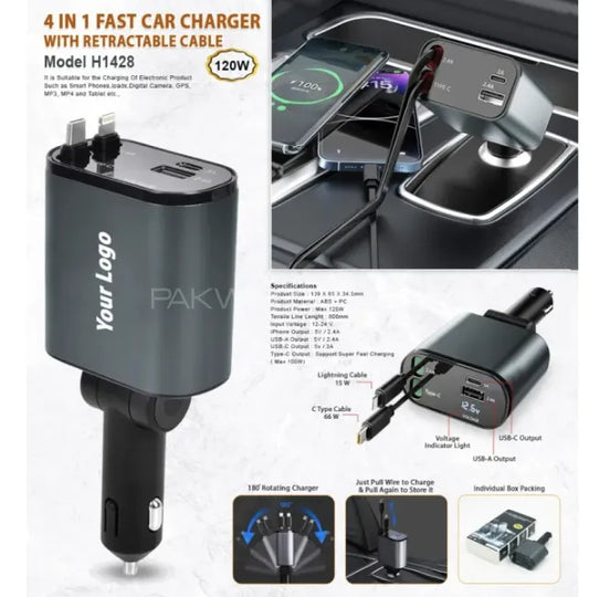 Midea Hub™ 4-in-1 Retractable Car Charger – Fast Charging On the Go