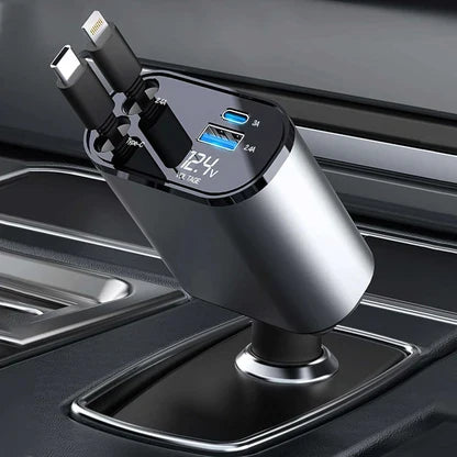 Midea Hub™ 4-in-1 Retractable Car Charger – Fast Charging On the Go